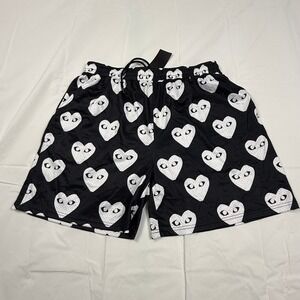 OB Heart Graphic Mesh Athletic Shorts Black White XXL Streetwear Drawstring